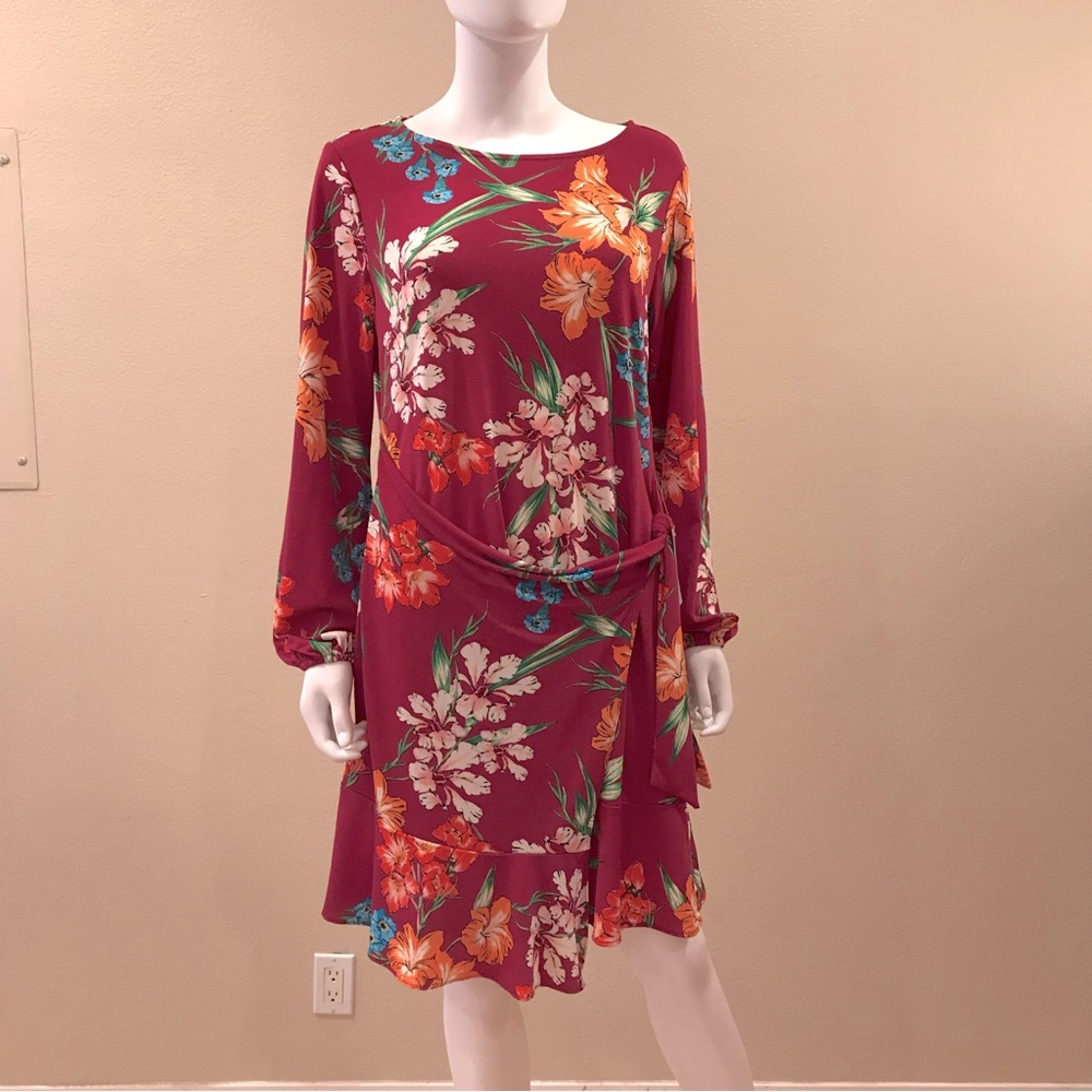 ECI New York Floral Dress NEW Size Large Wine Pink Super Stretch Nordstrom Chic